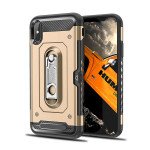 Wholesale iPhone X (Ten) Rugged Kickstand Armor Case with Card Slot (Gold)